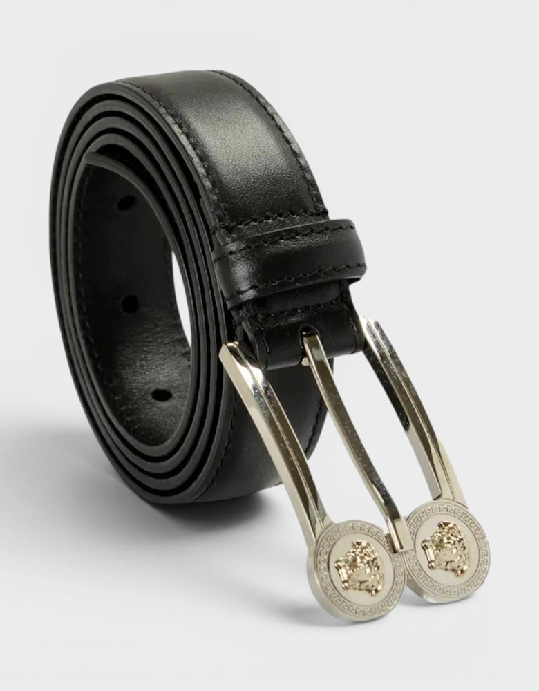 Logo Belt Calf Leather Black Silver