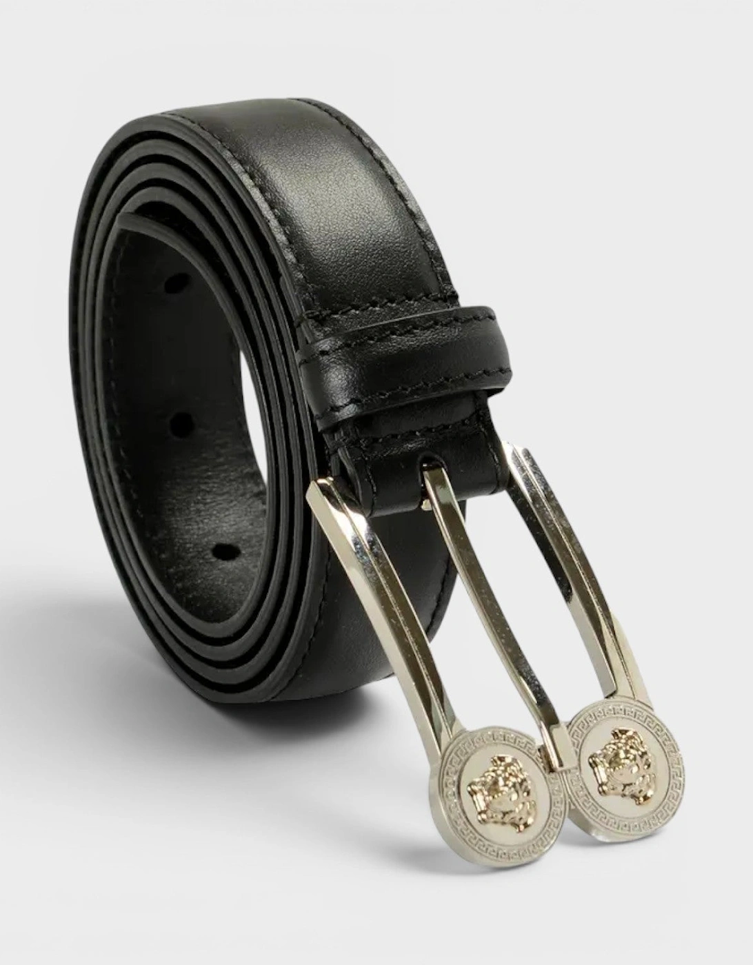 Logo Belt Calf Leather Black Silver