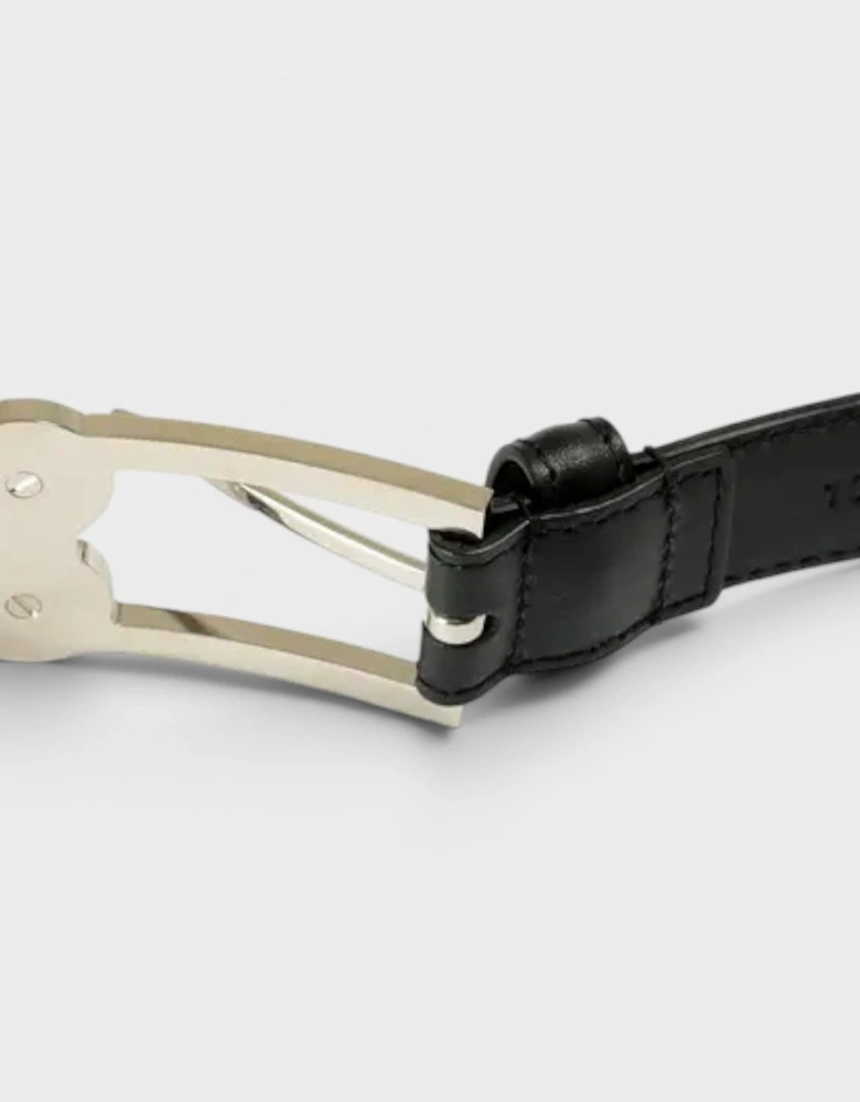 Logo Belt Calf Leather Black Silver