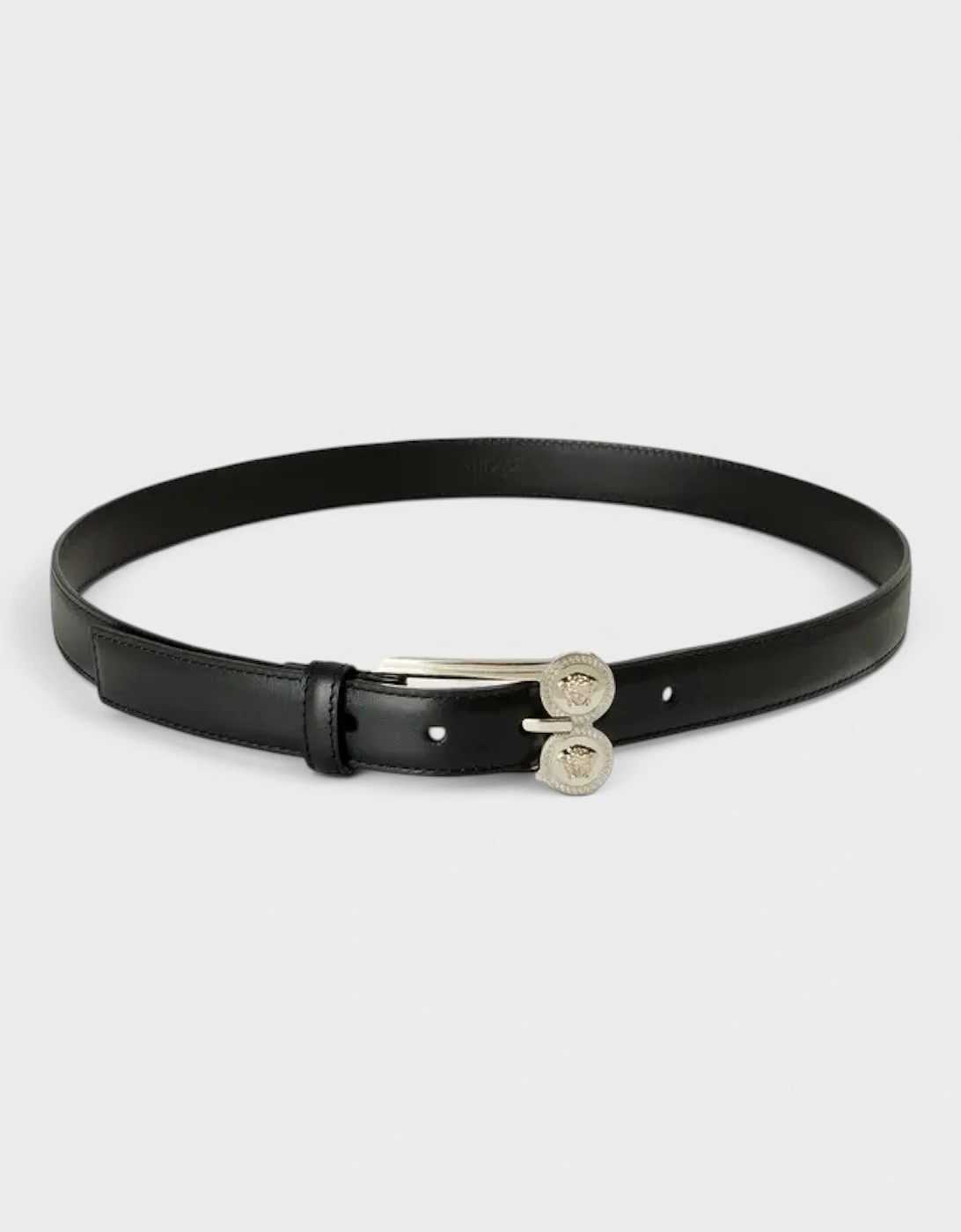 Logo Belt Calf Leather Black Silver
