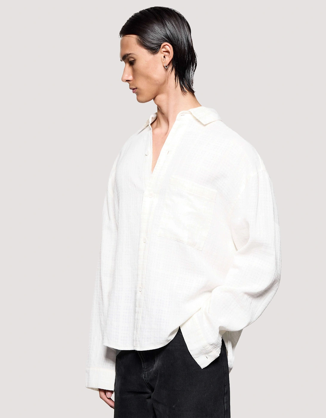 Box Fit Loose Weave Check Dress Shirt