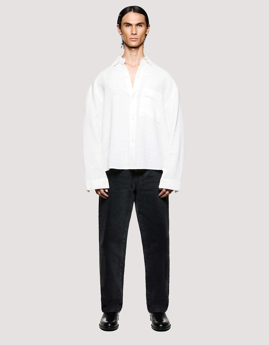 Box Fit Loose Weave Check Dress Shirt