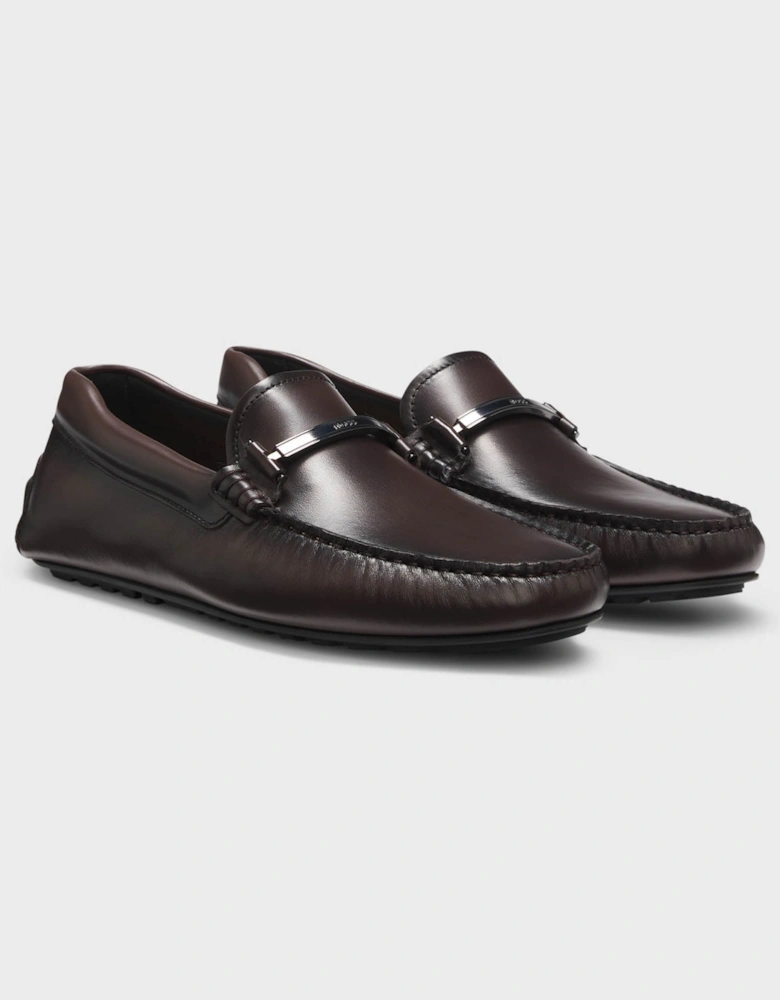BOSS Orange Noel Mens Leather Driver Shoes with Branded Hardware - Dark Brown 205