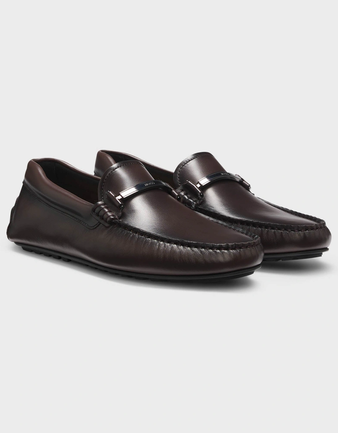 BOSS Orange Noel Mens Leather Driver Shoes with Branded Hardware - Dark Brown 205
