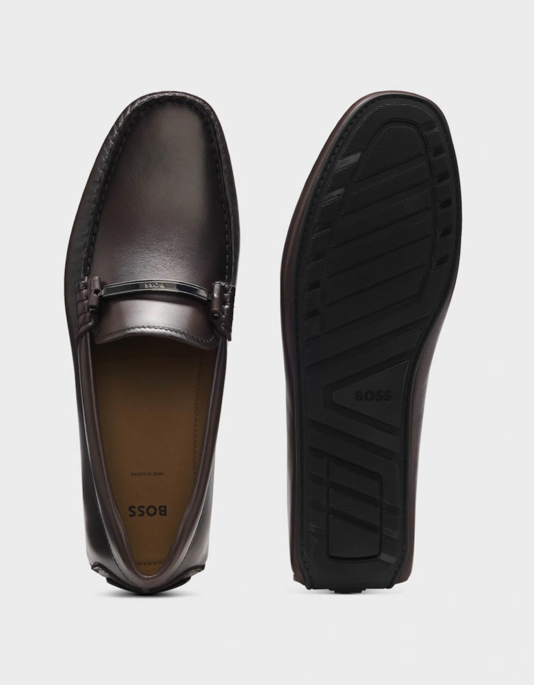 BOSS Orange Noel Mens Leather Driver Shoes with Branded Hardware - Dark Brown 205