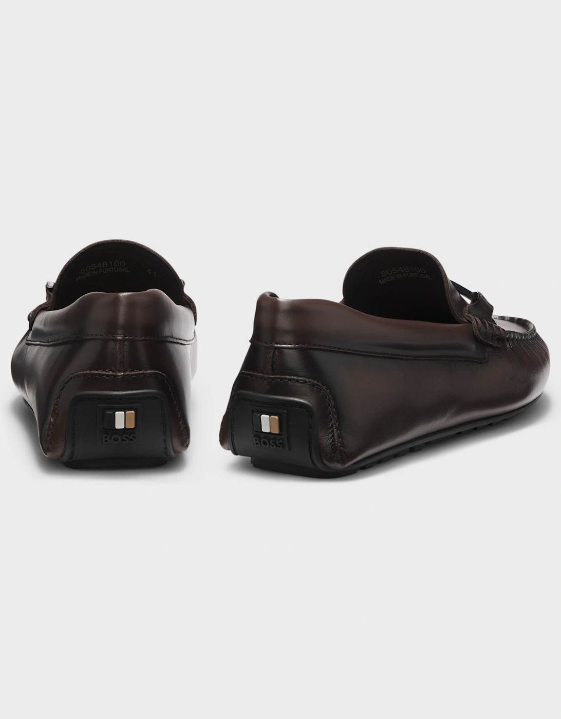 BOSS Orange Noel Mens Leather Driver Shoes with Branded Hardware - Dark Brown 205