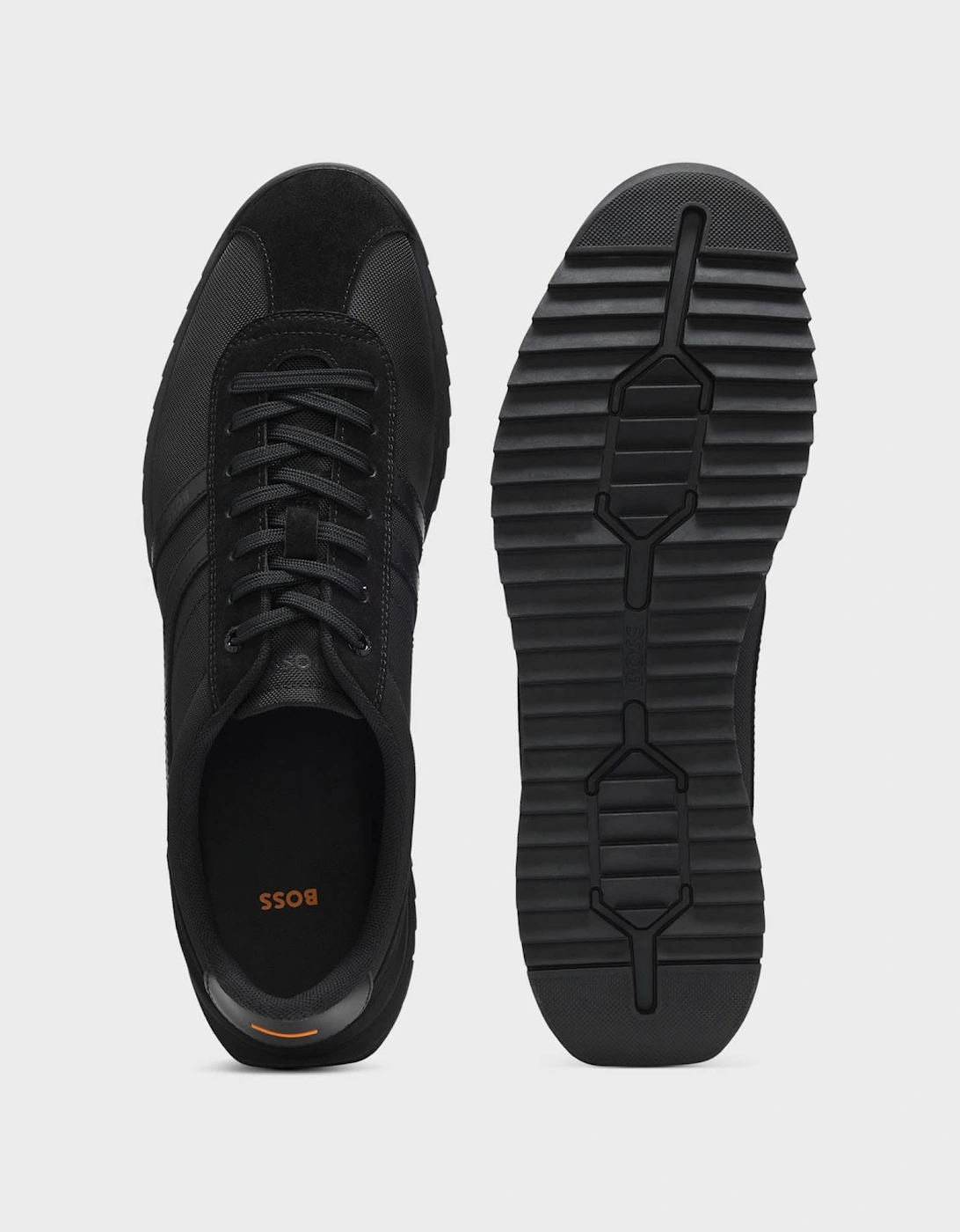 BOSS Orange Zayn Mens Low-Top Trainers with Faux-Leather Trims - Black 005