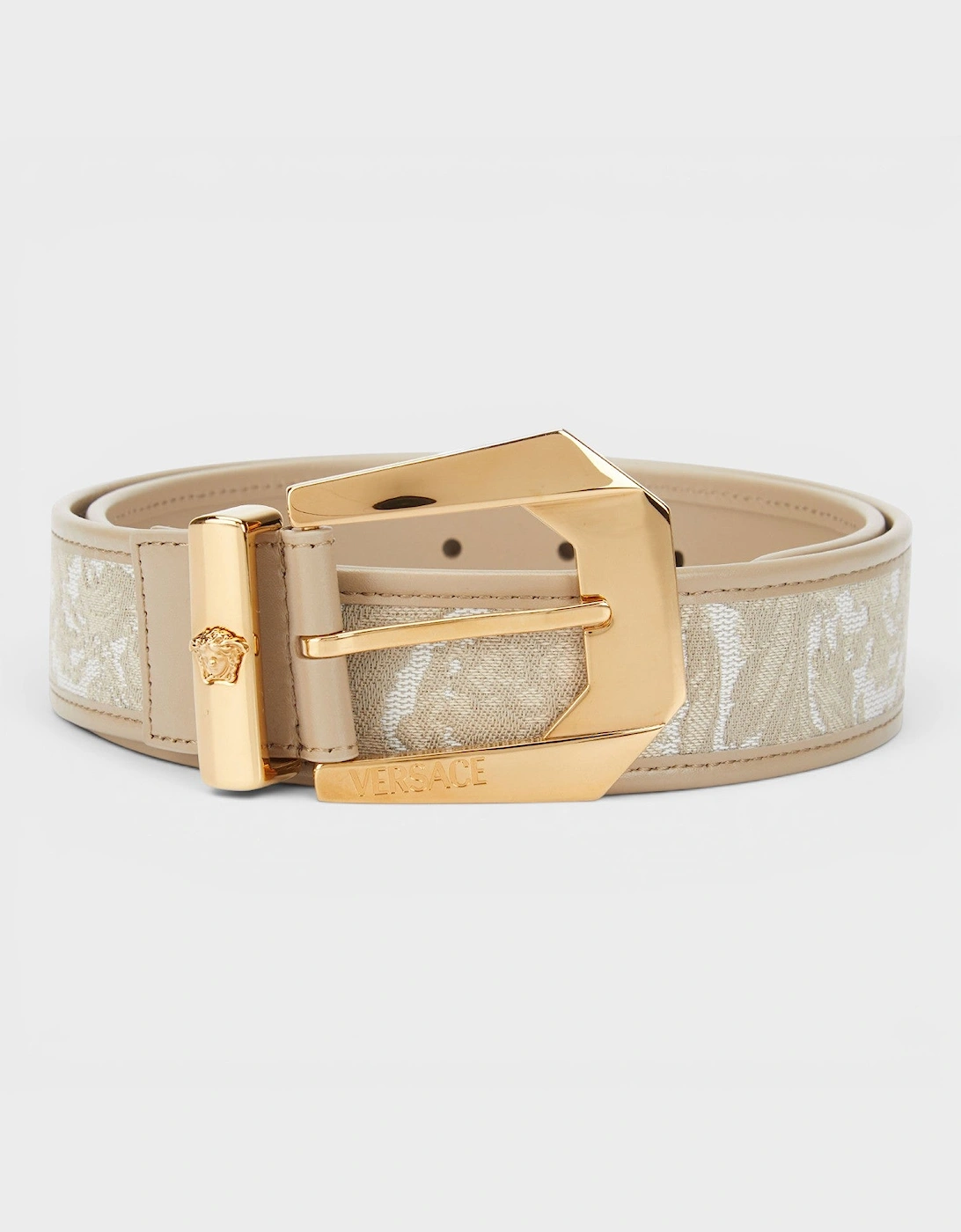 Logo Jacquard Belt Beige Gold