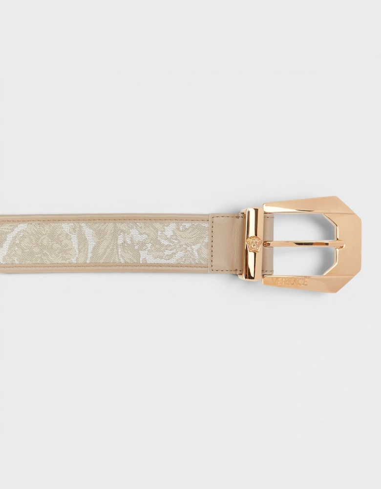 Logo Jacquard Belt Beige Gold