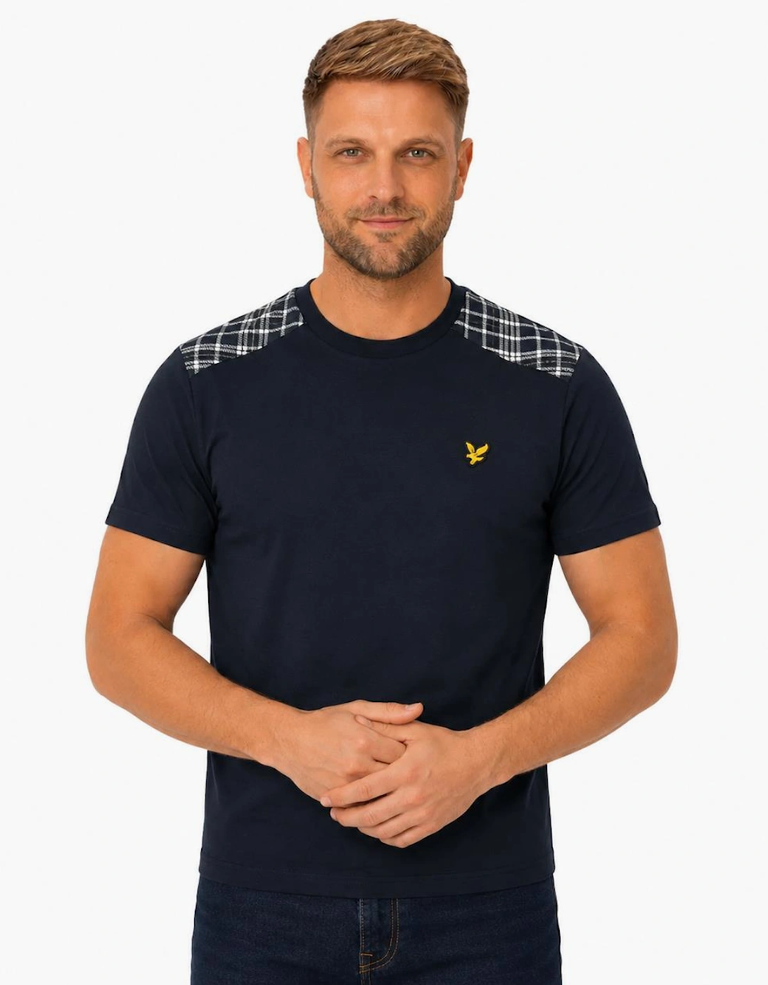 Lyle & Scott Check Panelled T-Shirt Dark Navy
