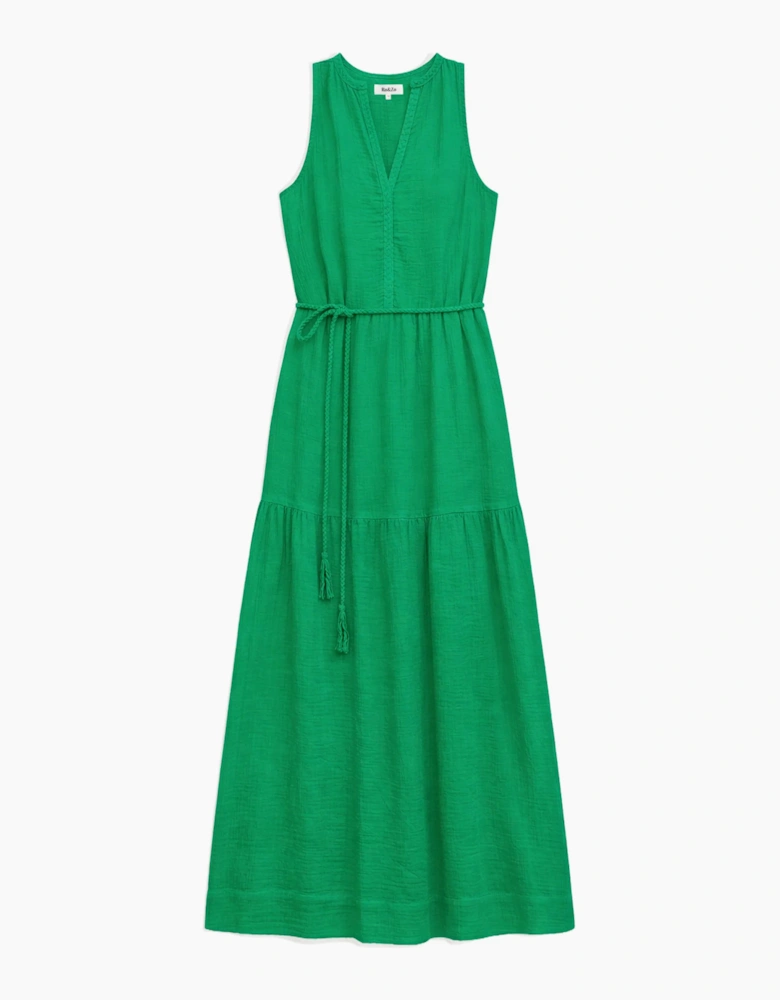 Petite Green Cheesecloth Rope Belt Dress