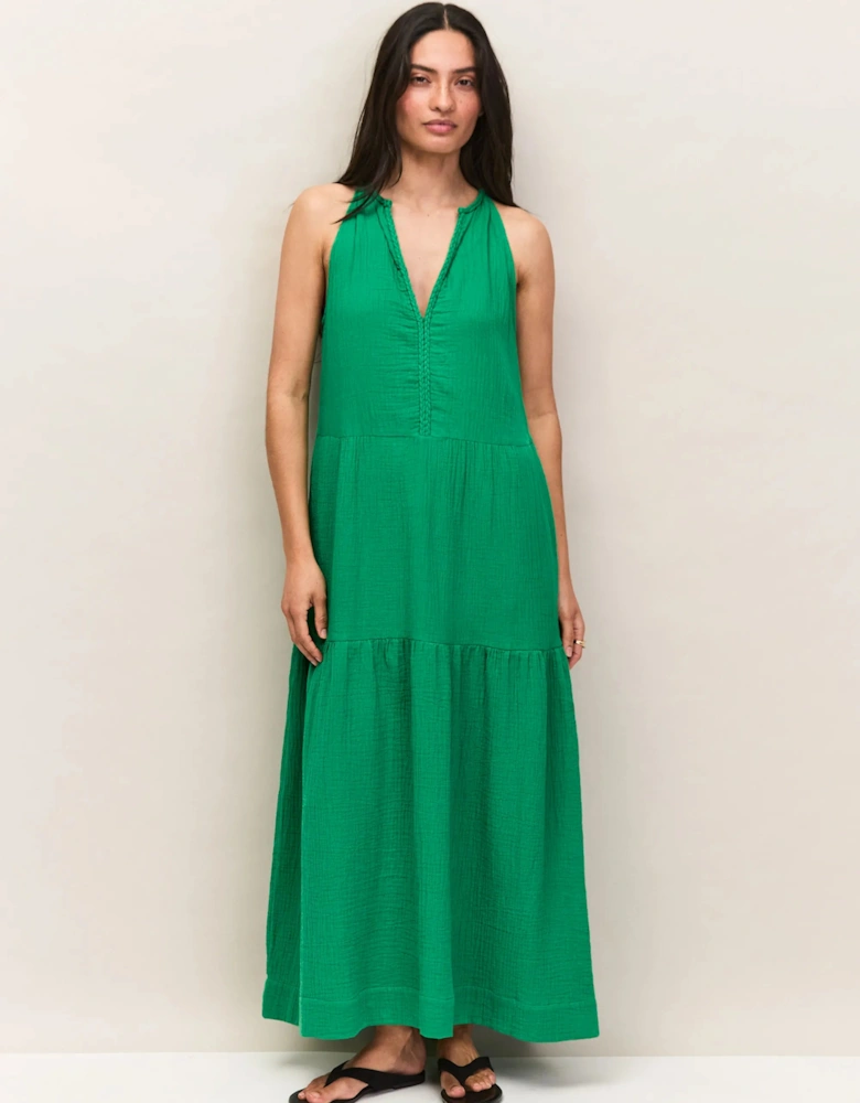 Petite Green Cheesecloth Rope Belt Dress