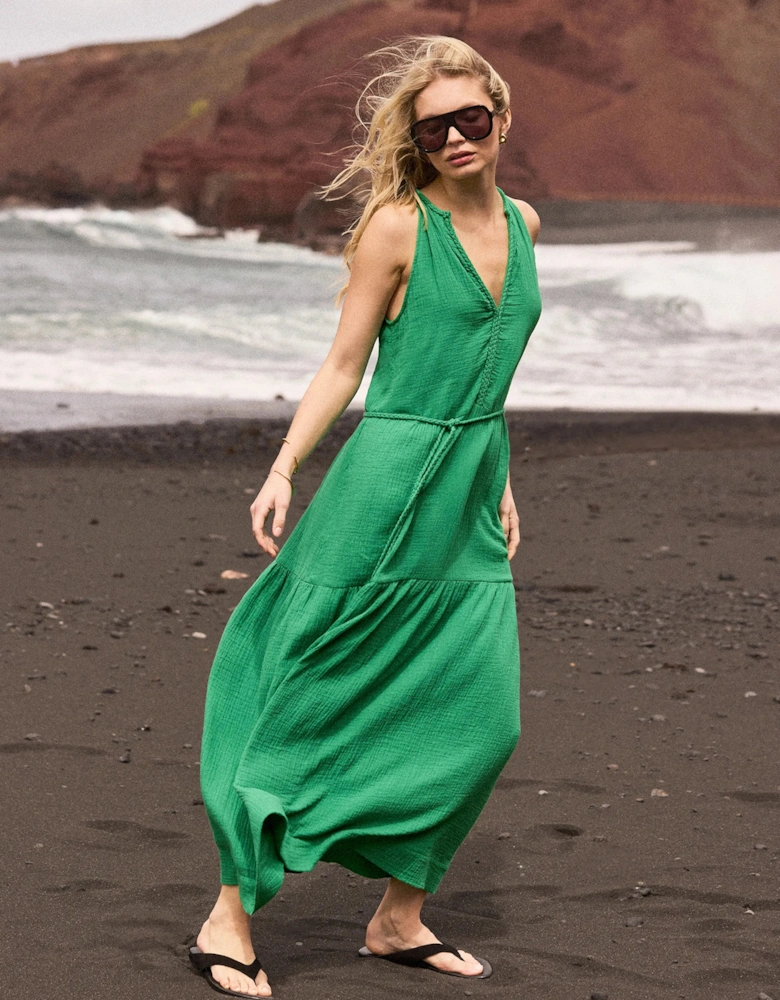 Petite Green Cheesecloth Rope Belt Dress