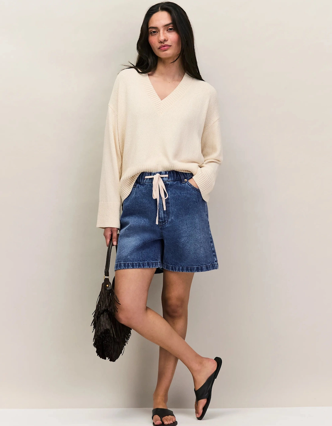 Natural Cotton and Hemp Blend V-Neck Jumper