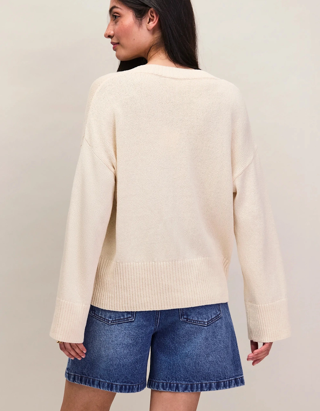Natural Cotton and Hemp Blend V-Neck Jumper