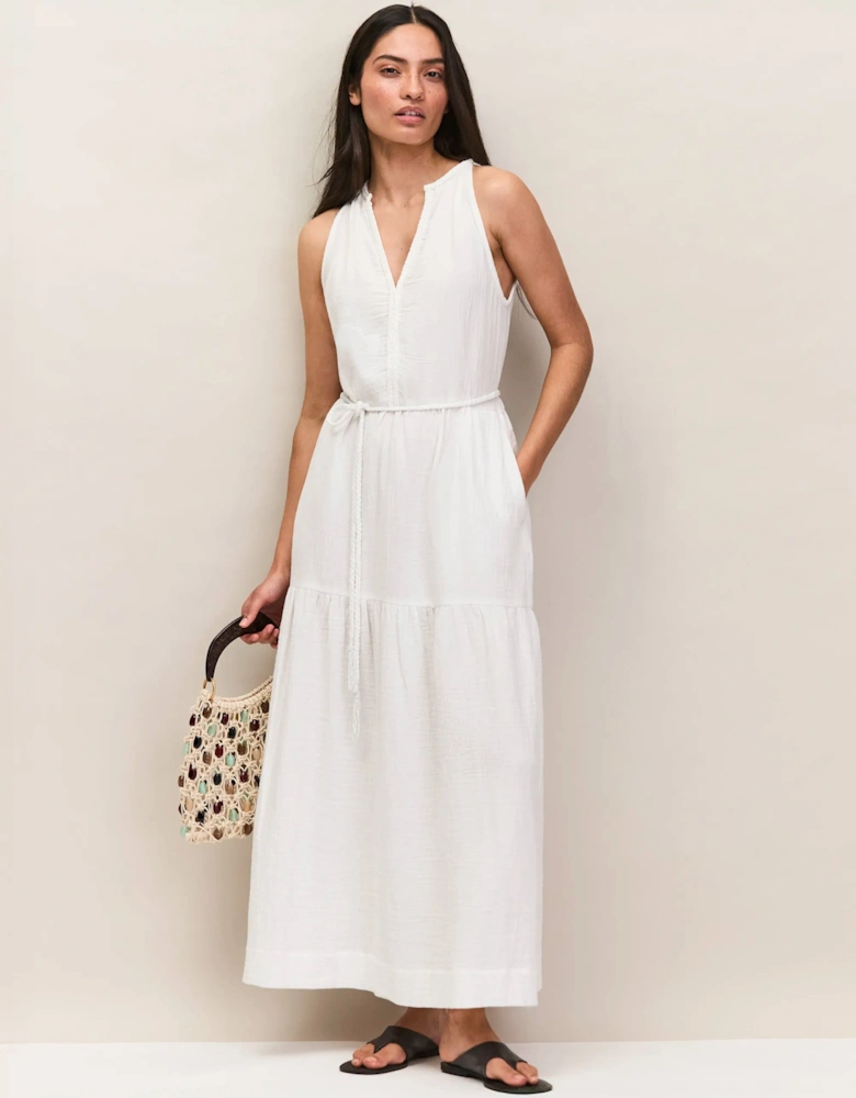 Petite Ivory Cheesecloth Rope Belt Dress