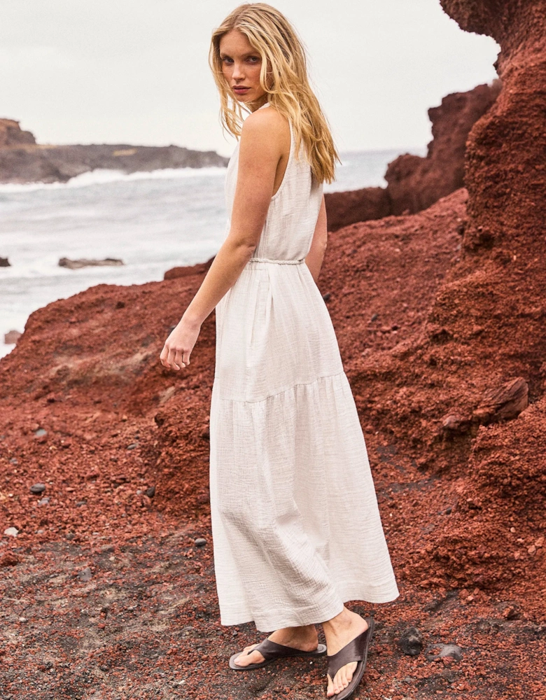 Petite Ivory Cheesecloth Rope Belt Dress