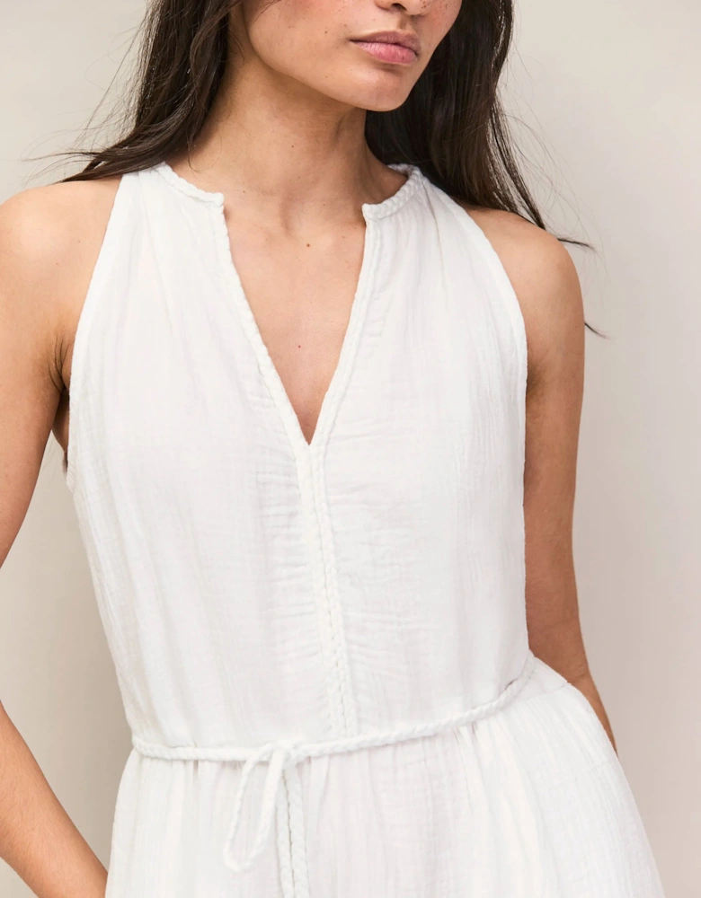 Petite Ivory Cheesecloth Rope Belt Dress