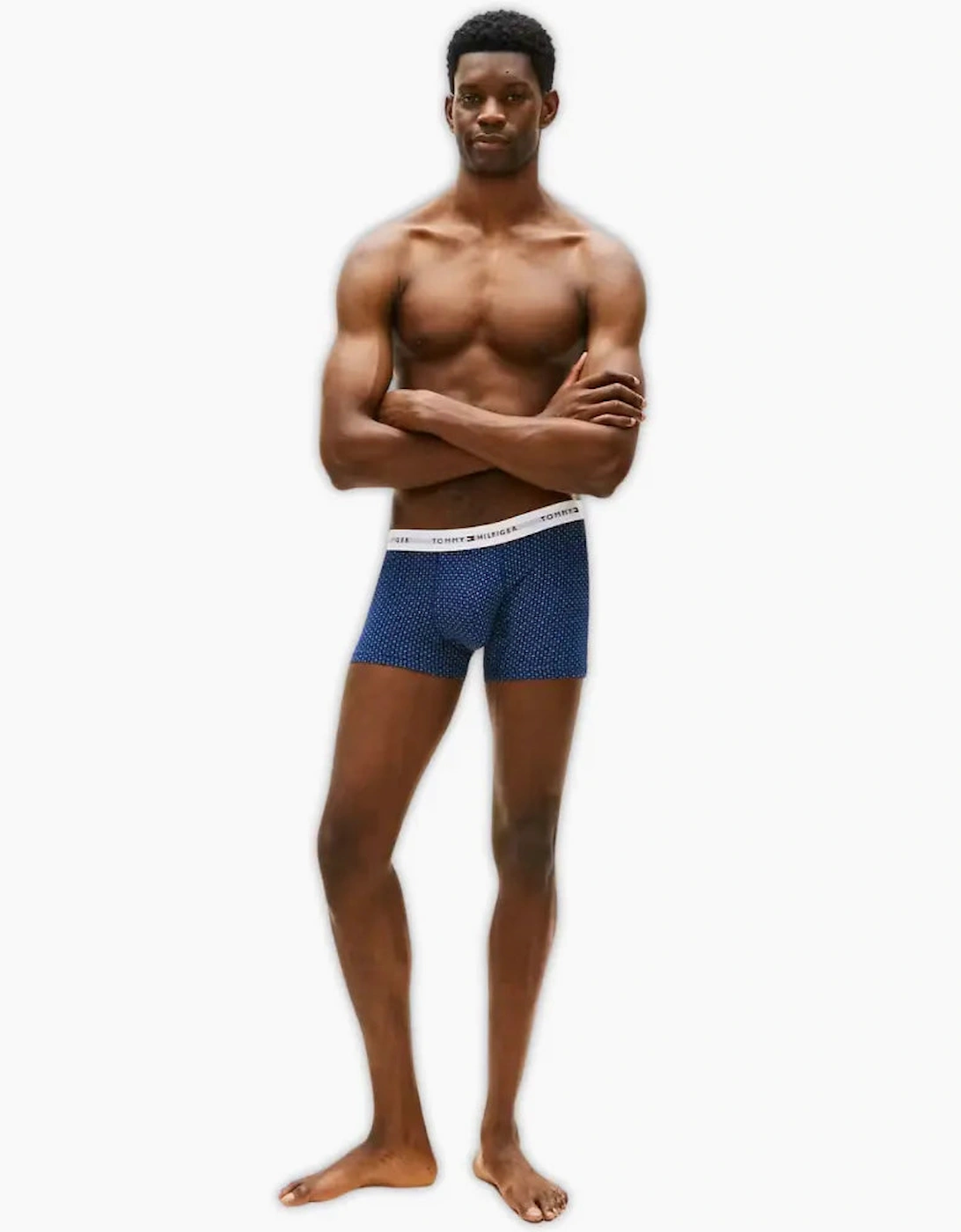 3-Pack Signature Cotton Mini Geo Boxer Trunks, Black/blue