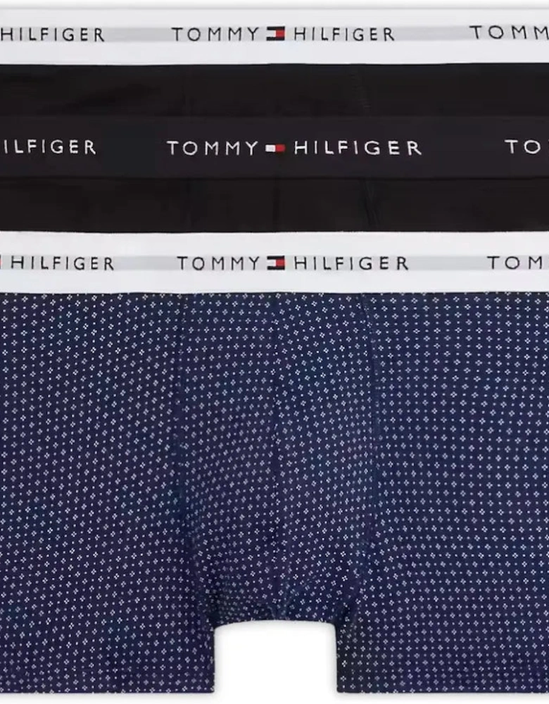 3-Pack Signature Cotton Mini Geo Boxer Trunks, Black/blue