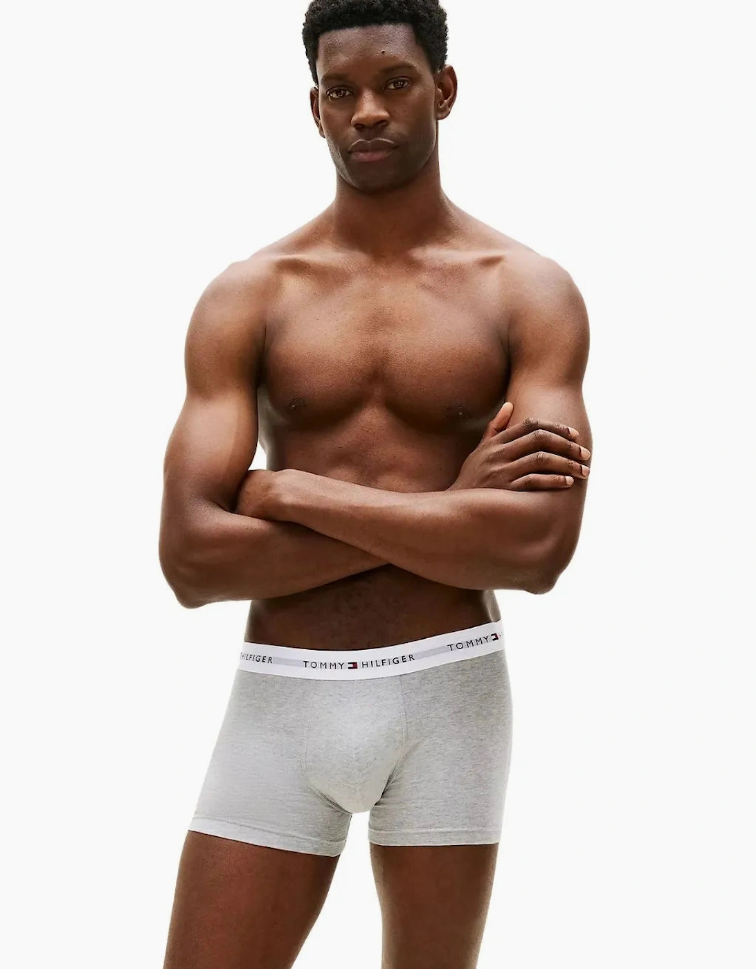 3-Pack Signature Cotton Low-Rise Boxer Trunks, Black/White/Grey