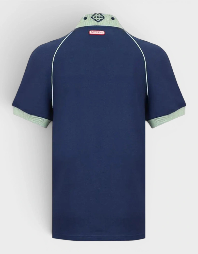 Chenille Collar Raglan Polo Navy
