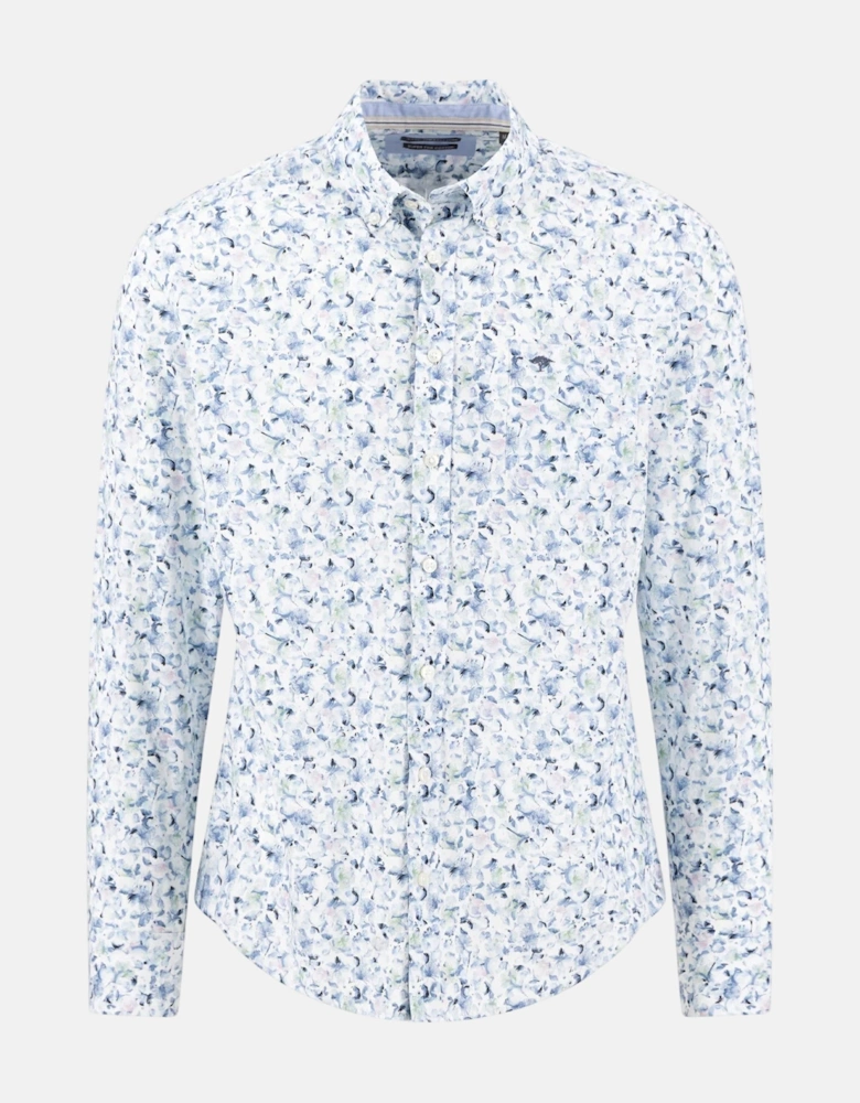 Premium Allover Flower Print Button Down Shirt Horizon Blue