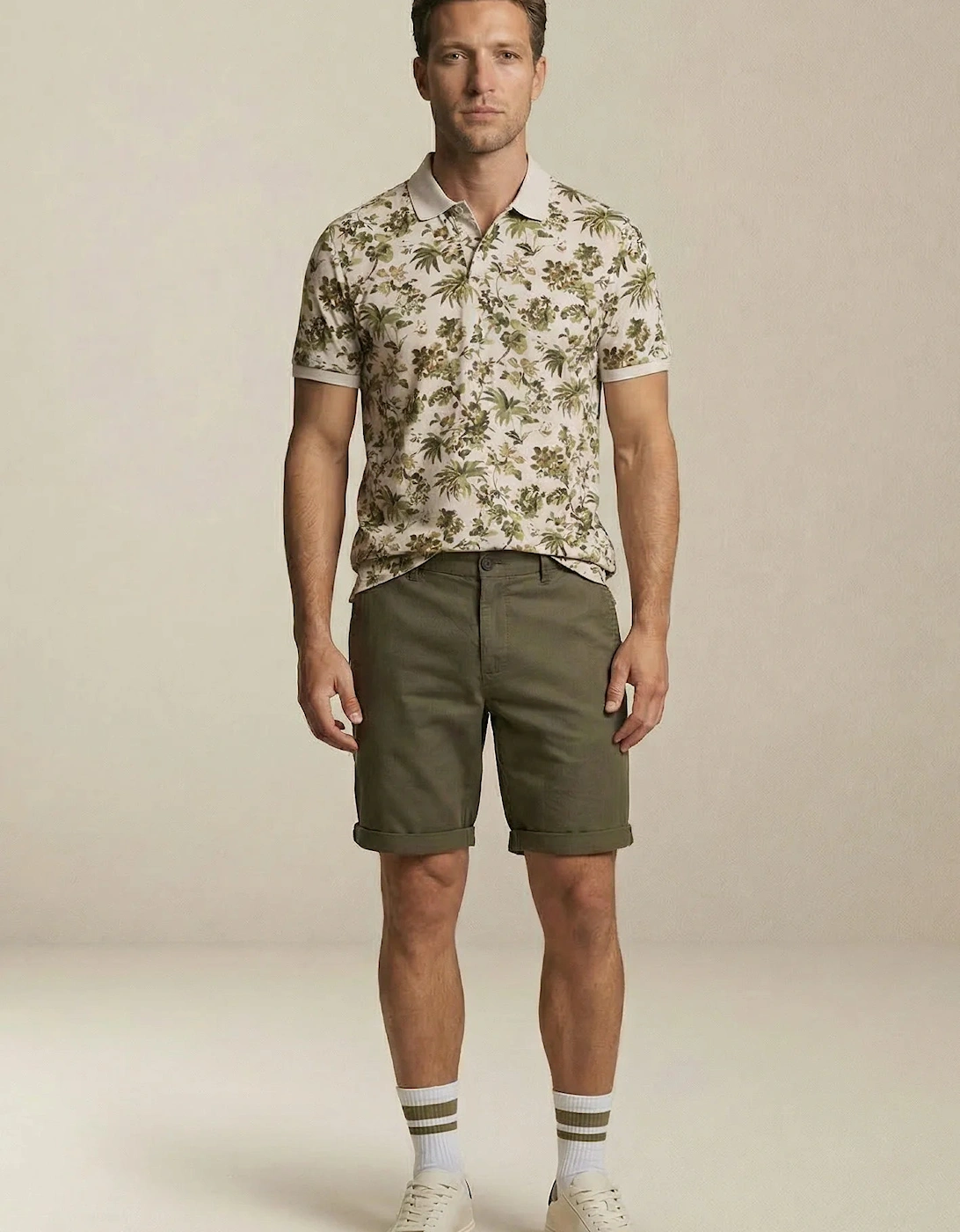 All Over Print Floral Polo Shirt Cement