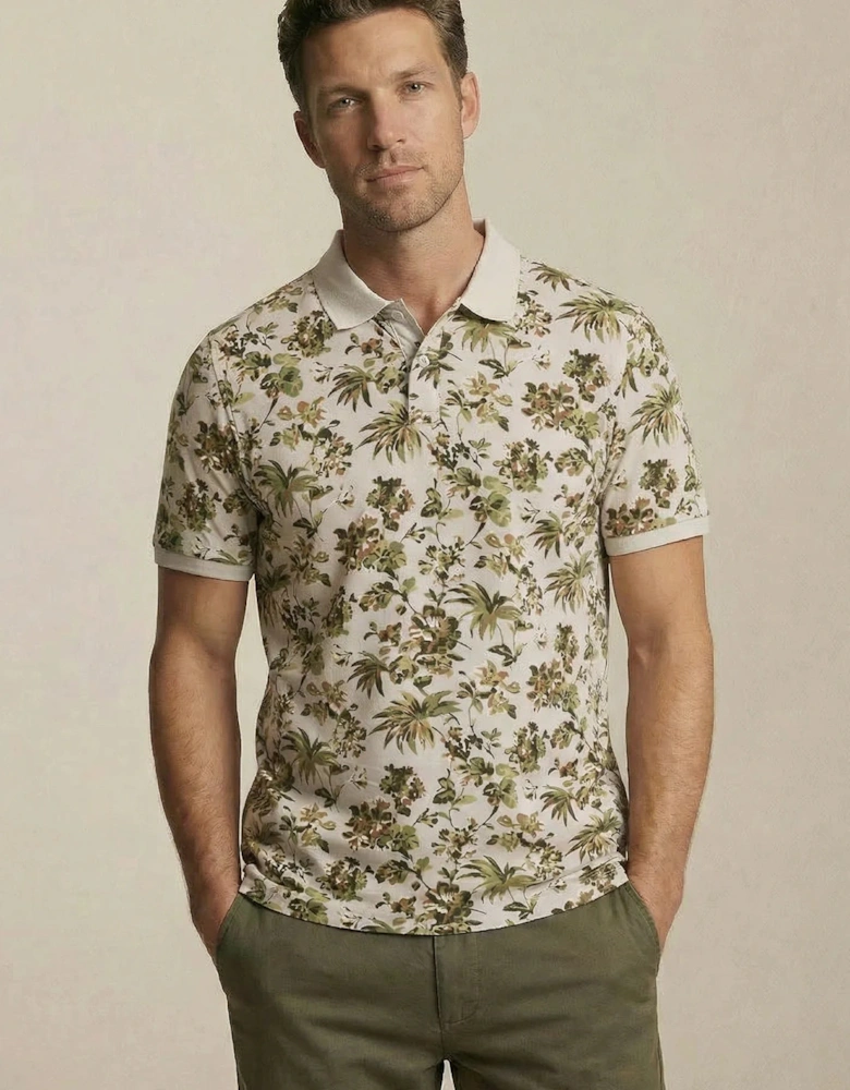 All Over Print Floral Polo Shirt Cement