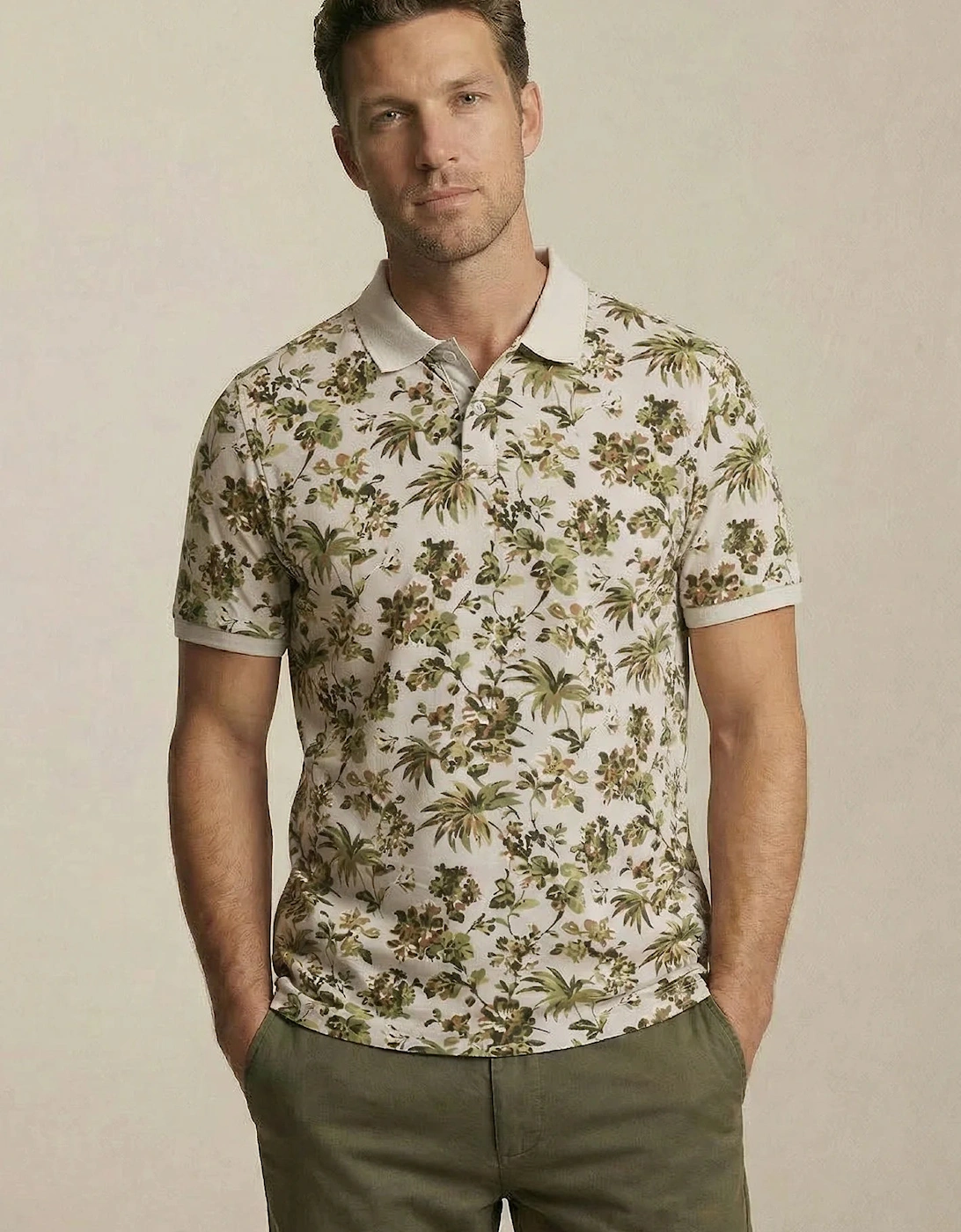 All Over Print Floral Polo Shirt Cement