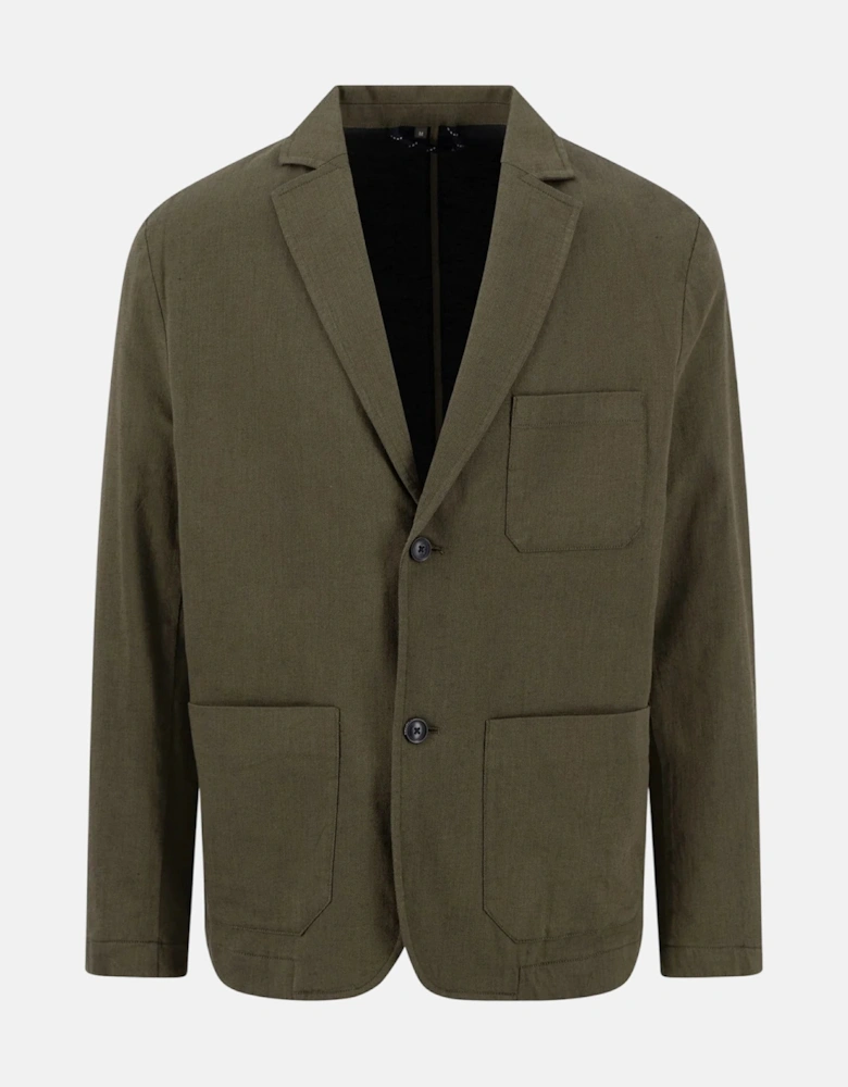 Cotton Linen Blend Twotone Structured Blazer Dark Khaki