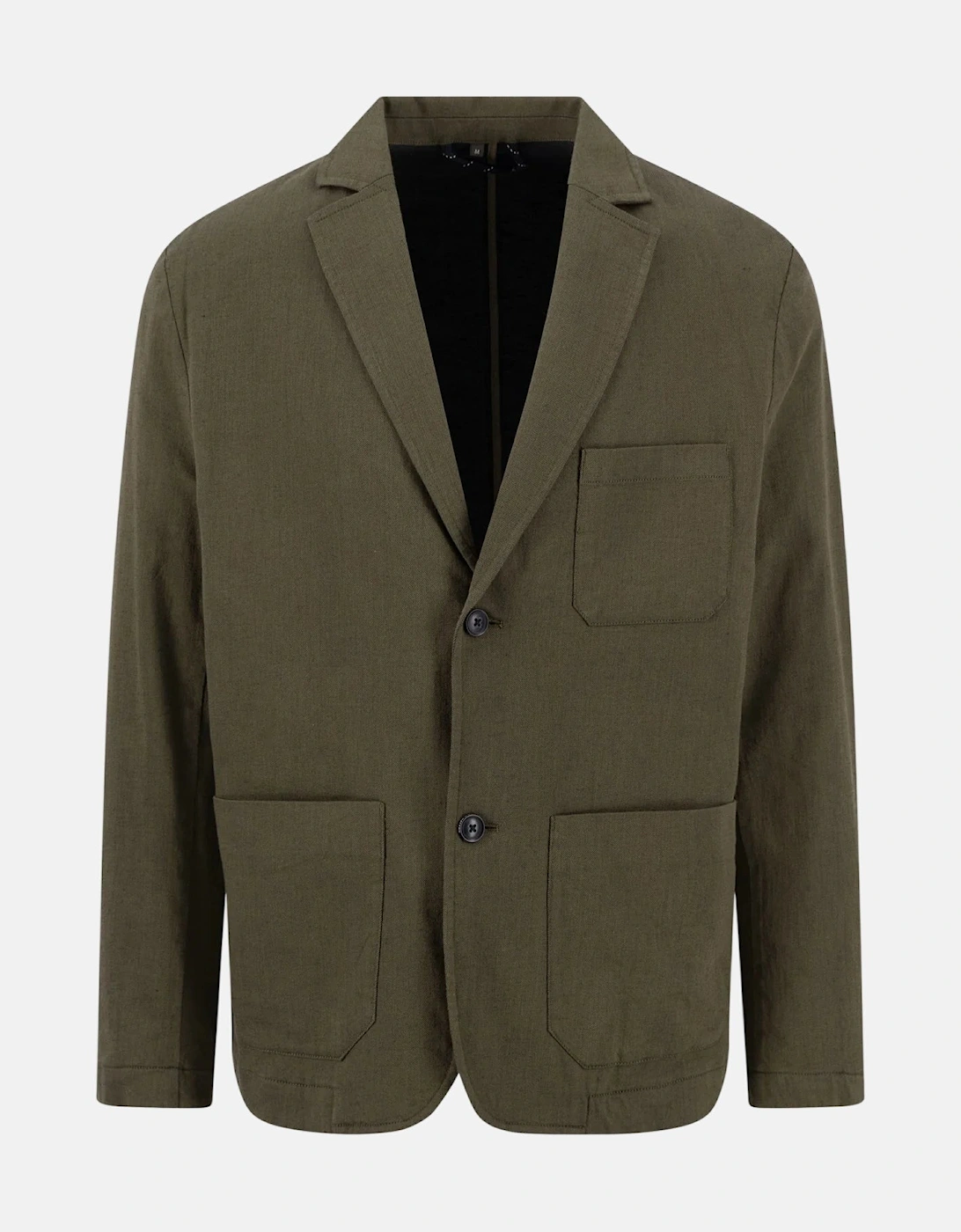Cotton Linen Blend Twotone Structured Blazer Dark Khaki