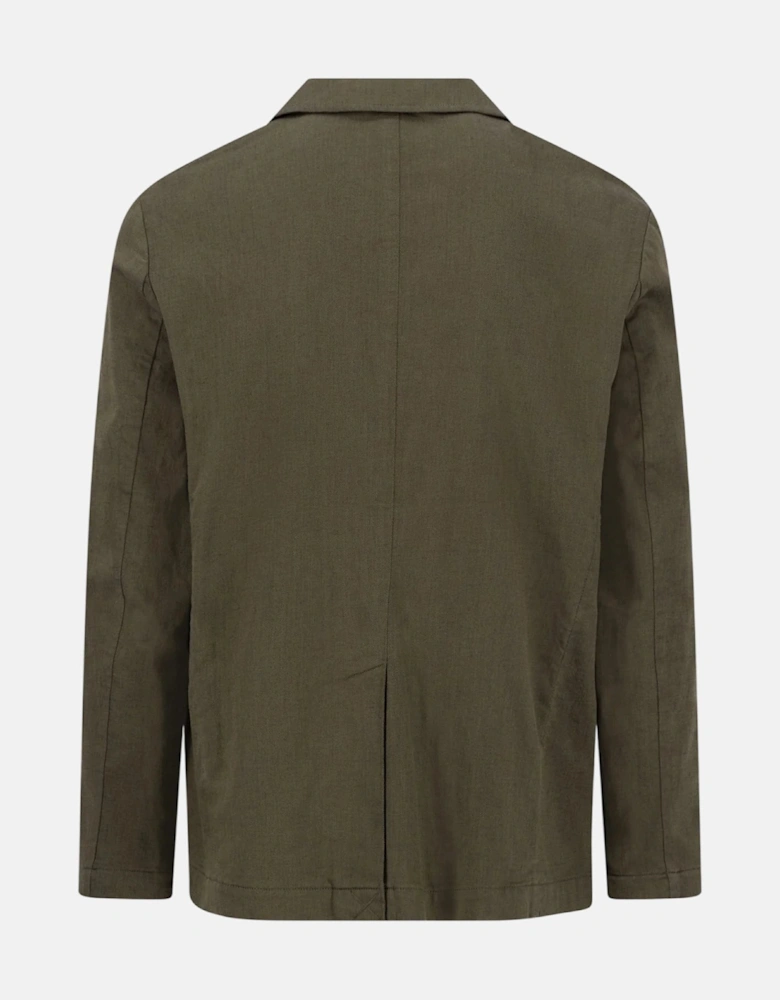 Cotton Linen Blend Twotone Structured Blazer Dark Khaki
