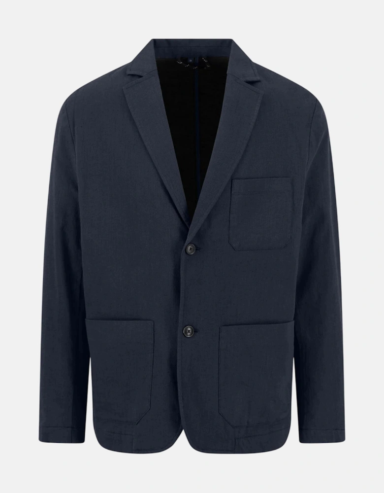 Cotton Linen Blend Twotone Structured Blazer Dark Navy