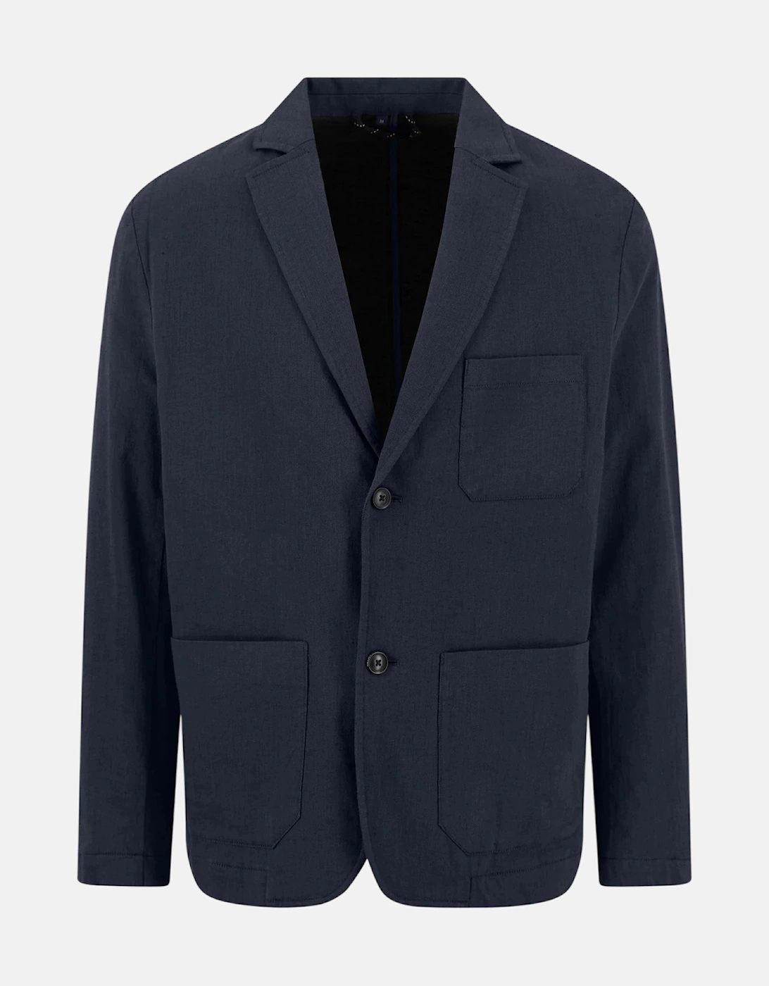 Cotton Linen Blend Twotone Structured Blazer Dark Navy