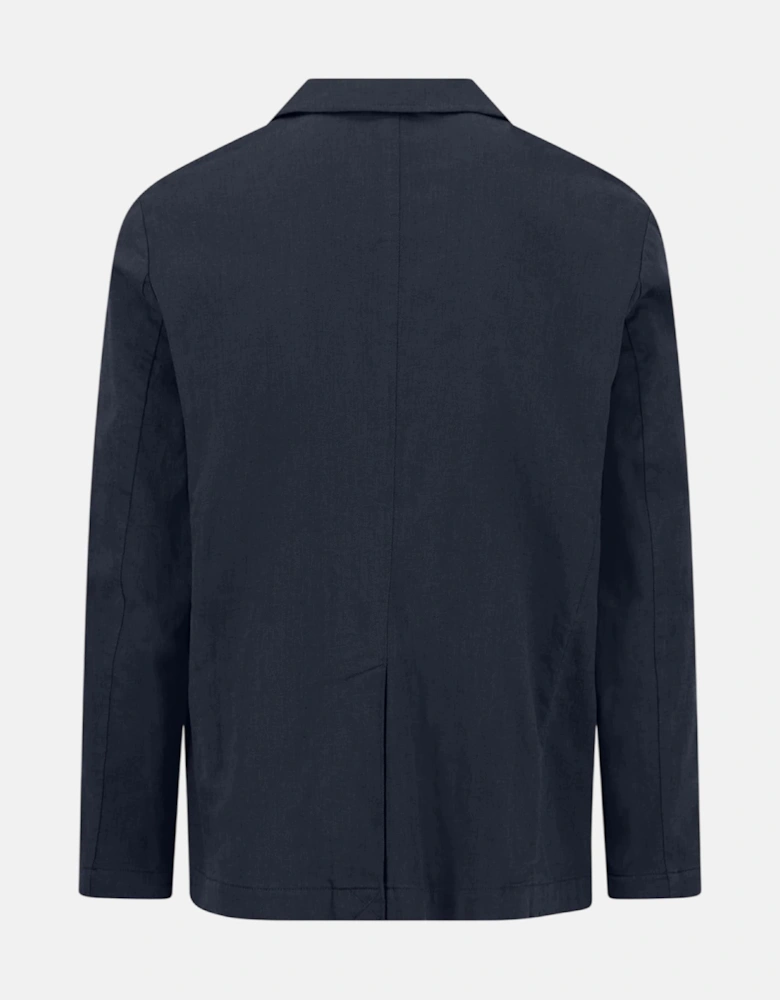 Cotton Linen Blend Twotone Structured Blazer Dark Navy
