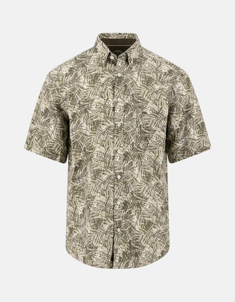 All-Over Print Linen Button Down Short Sleeved Shirt Pistachio
