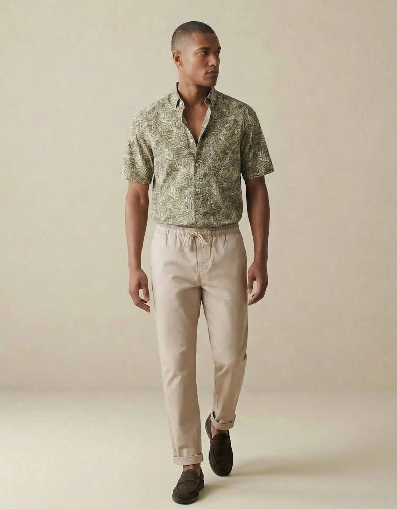 All-Over Print Linen Button Down Short Sleeved Shirt Pistachio