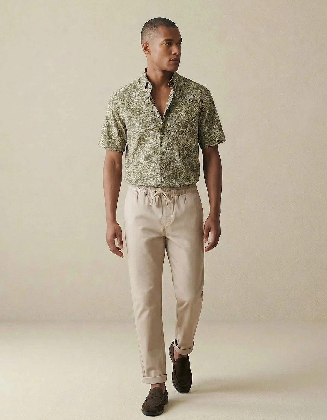 All-Over Print Linen Button Down Short Sleeved Shirt Pistachio