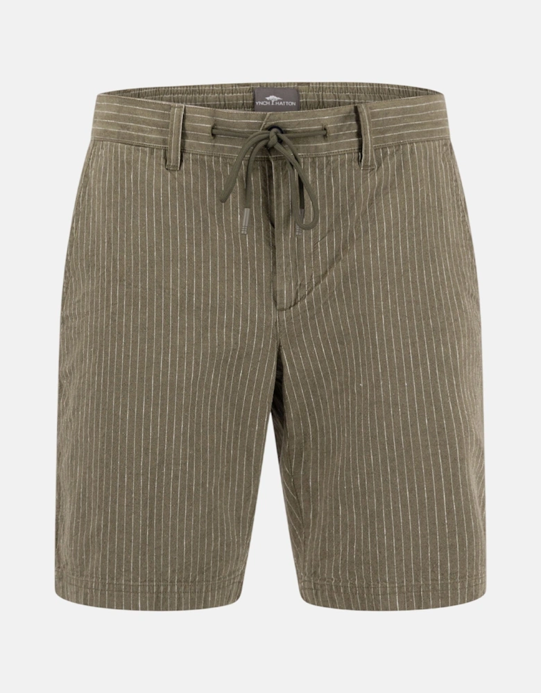 Linen Blend Pinstripe Bermuda Shorts Dark Khaki