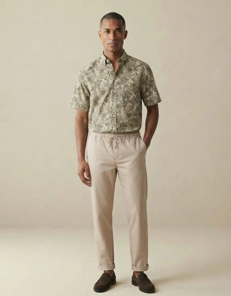 All-Over Print Linen Button Down Short Sleeved Shirt Pistachio