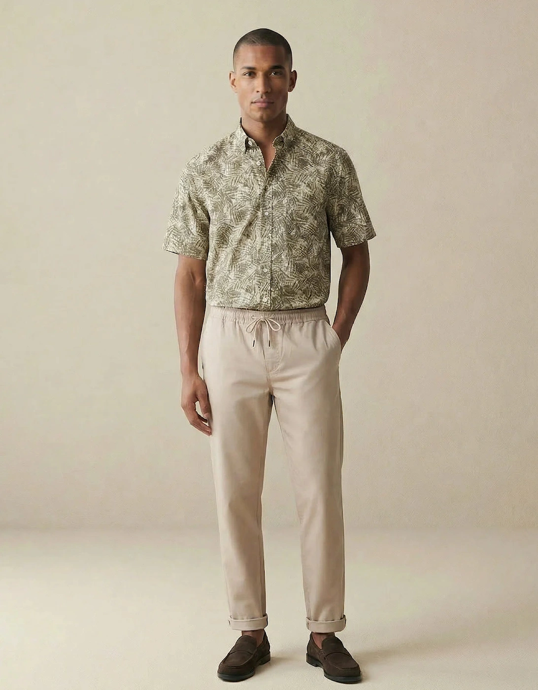 All-Over Print Linen Button Down Short Sleeved Shirt Pistachio