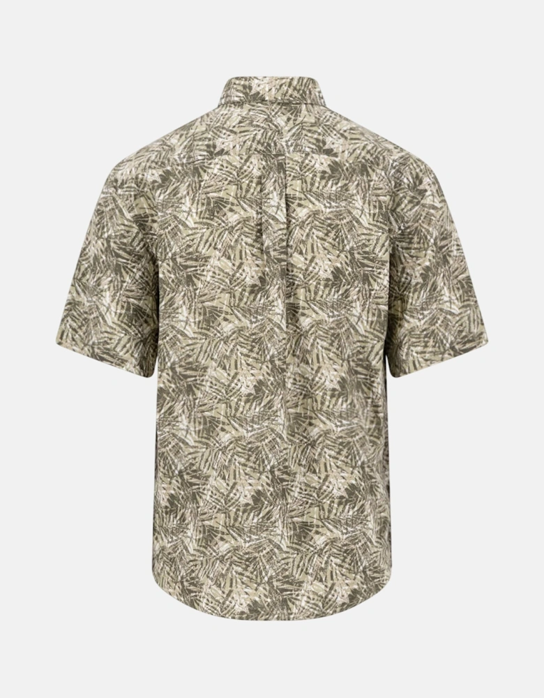 All-Over Print Linen Button Down Short Sleeved Shirt Pistachio