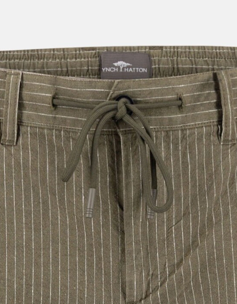 Linen Blend Pinstripe Bermuda Shorts Dark Khaki