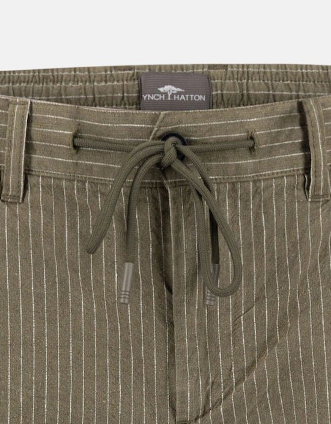 Linen Blend Pinstripe Bermuda Shorts Dark Khaki