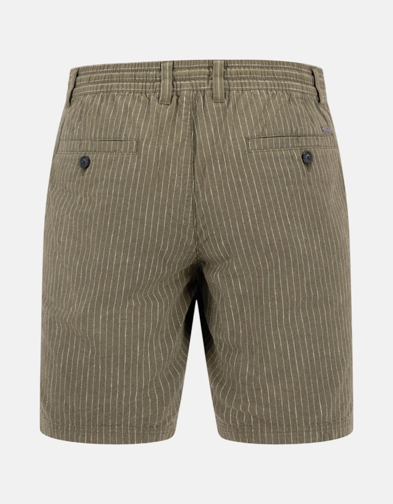 Linen Blend Pinstripe Bermuda Shorts Dark Khaki