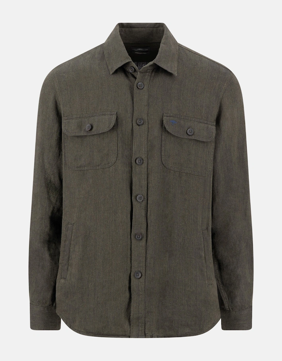 Patch Pocket Herringbone Linen Overshirt Dark Khaki, 6 of 5