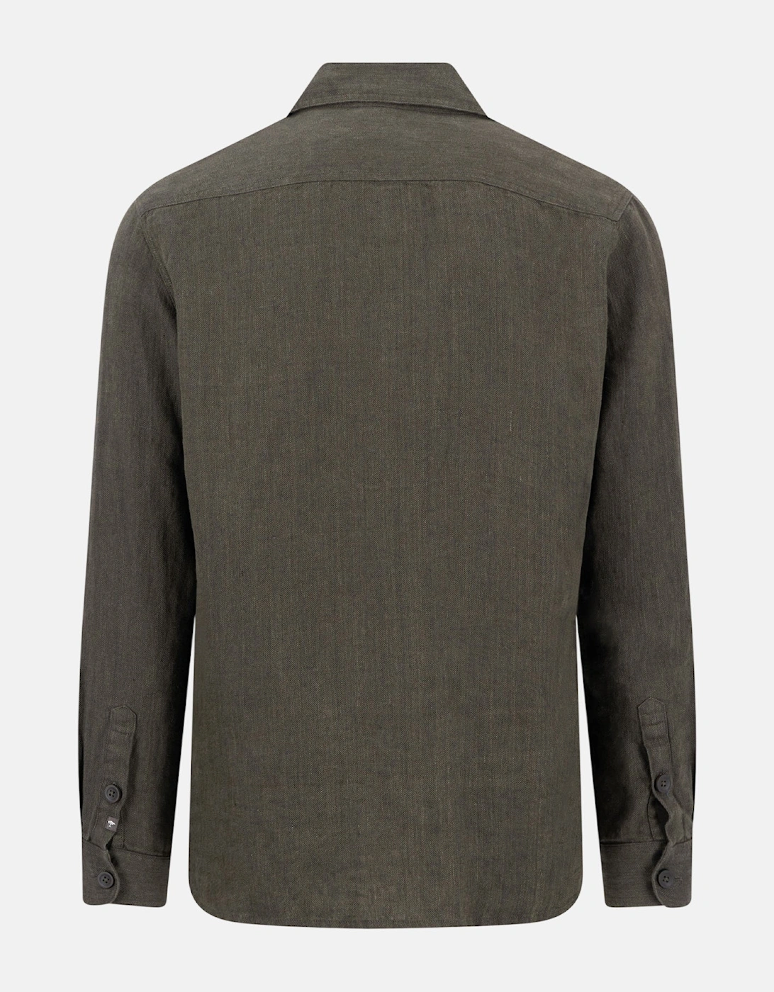 Patch Pocket Herringbone Linen Overshirt Dark Khaki