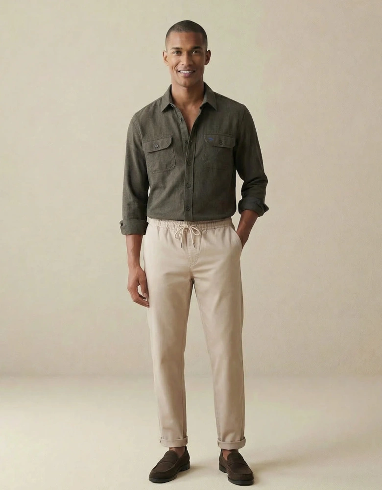Patch Pocket Herringbone Linen Overshirt Dark Khaki
