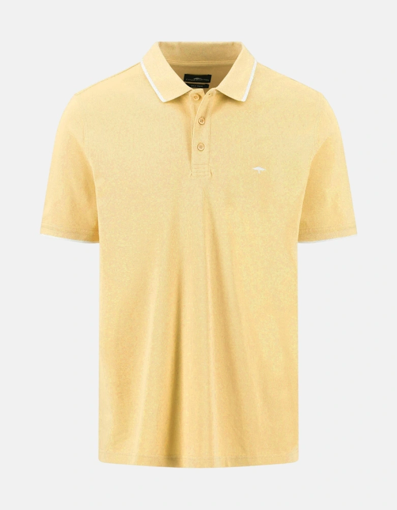 Contrast Tipped 2-Ply Cotton Polo Shirt Pale Yellow
